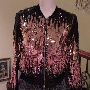 FUN SPARKLY BOMBER JACKET WITH SEQUINS.